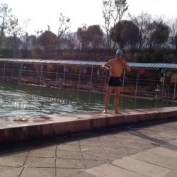 My father is getting ready to dive, he swims everyday on afternoon, never stop even when it’s winter now.