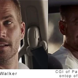 Fast & Furious 7主演Paul Walker拍了一部分就因车祸丧生，电影最终有部分镜头是一个CG脸合成在Paul弟弟的身上完成的，特效由著名Weta工作室制作。