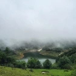 碧湖云雾罩，细雨无绝期。杨柳小海坝，世外桃源。